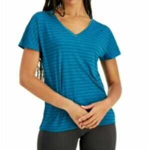 Ideology Zen Teal Blue Striped V-Neck Tee Shirt, Short Sleeve, Multiple Sizes!